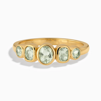 18KT Yellow Gold Vermeil Mixed-Cut Green Amethyst Graduated Ring - Pebble Glow Front View