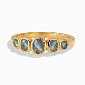 18KT Yellow Gold Vermeil Mixed-Cut Labradorite Graduated Ring - Pebble Glow Front View
