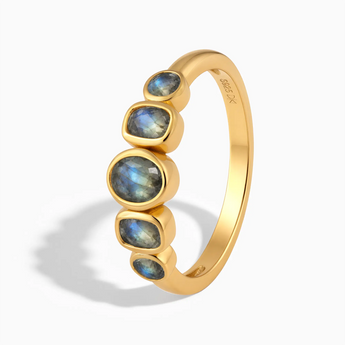 18KT Yellow Gold Vermeil Mixed-Cut Labradorite Graduated Ring - Pebble Glow Side View