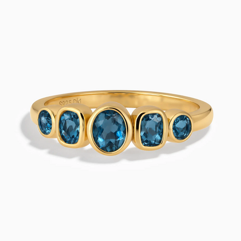 18KT Yellow Gold Vermeil Mixed-Cut London Blue Topaz Graduated Ring - Pebble Glow Front View