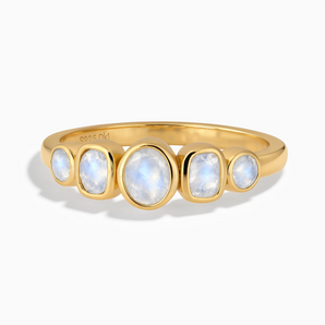 18KT Yellow Gold Vermeil Mixed-Cut Moonstone Graduated Ring - Pebble Glow Front View