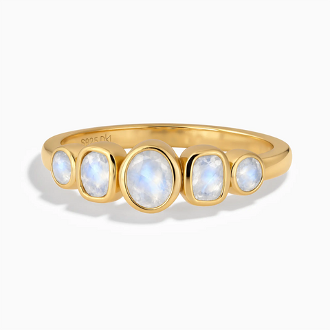 18KT Yellow Gold Vermeil Mixed-Cut Moonstone Graduated Ring - Pebble Glow Front View