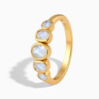 18KT Yellow Gold Vermeil Mixed-Cut Moonstone Graduated Ring - Pebble Glow Side View