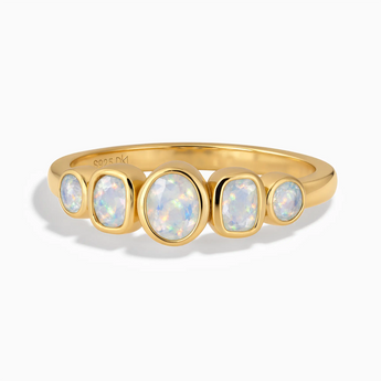 18KT Yellow Gold Vermeil Mixed-Cut Opal Graduated Ring - Pebble Glow Front View