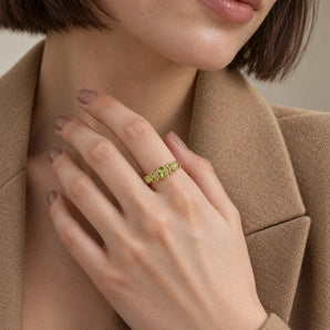 18KT Yellow Gold Vermeil Mixed-Cut Peridot Graduated Ring - Pebble Glow Worn View