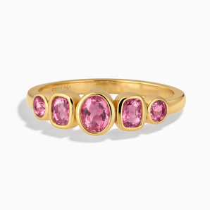 18KT Yellow Gold Vermeil Mixed-Cut Pink Tourmaline Graduated Ring - Pebble Glow Front View