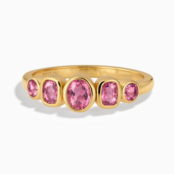 18KT Yellow Gold Vermeil Mixed-Cut Pink Tourmaline Graduated Ring - Pebble Glow Front View
