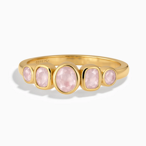 18KT Yellow Gold Vermeil Mixed-Cut Rose Quartz Graduated Ring - Pebble Glow Front View