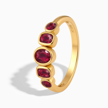 18KT Yellow Gold Vermeil Mixed-Cut Ruby Graduated Ring - Pebble Glow Side View