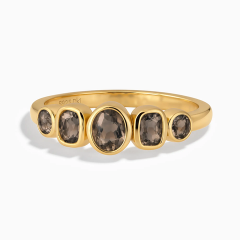 18KT Yellow Gold Vermeil Mixed-Cut Smoky Quartz Graduated Ring - Pebble Glow Front View