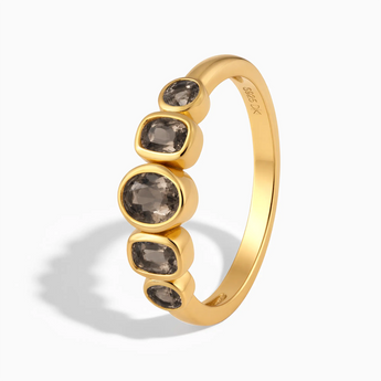 18KT Yellow Gold Vermeil Mixed-Cut Smoky Quartz Graduated Ring - Pebble Glow Side View