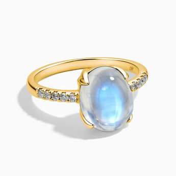 18KT Yellow Gold Vermeil Moonstone Cabochon Ring - Minimal Spiritual Front View