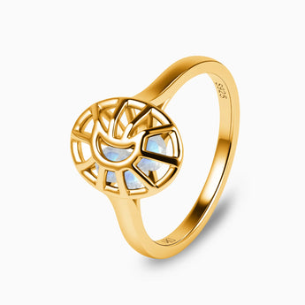 18KT Yellow Gold Vermeil Moonstone Crescent Moon Hollow Oval Shaker Ring - Soul Cage Side View