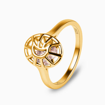 18KT Yellow Gold Vermeil Morganite Crescent Moon Hollow Oval Shaker Ring - Soul Cage Side View