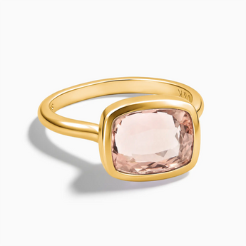18KT Yellow Gold Vermeil Morganite Cushion Ring - Pure Hush Front View