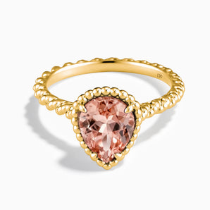 18KT Yellow Gold Vermeil Morganite Pear Ring - Still Light Front View