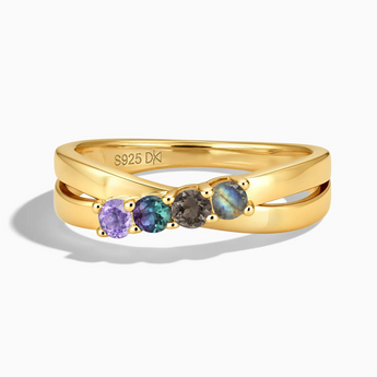 18KT Yellow Gold Vermeil Mystic Nebula Four Round Stone Crossover Ring - Seasons Rhythm Front View