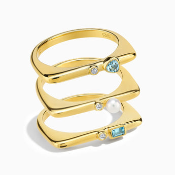 18KT Yellow Gold Vermeil Ocean Mist Stacking Ring Set - Celeste Stories Front View