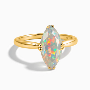 18KT Yellow Gold Vermeil Opal Marquise Ring - Silent Glowl Front View