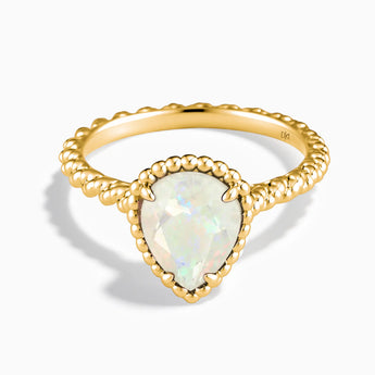18KT Yellow Gold Vermeil Opal Pear Ring - Still Light Front View