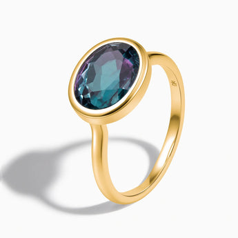 18KT Yellow Gold Vermeil Oval Alexandrite Bezel Ring - Contour Side View