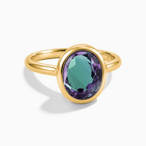 18KT Yellow Gold Vermeil Oval Alexandrite Bezel Ring - Harmony Front View