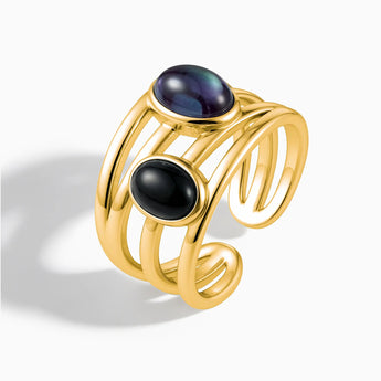 18KT Yellow Gold Vermeil Oval Alexandrite & Black Onyx Ring - Echo of Balance Side View