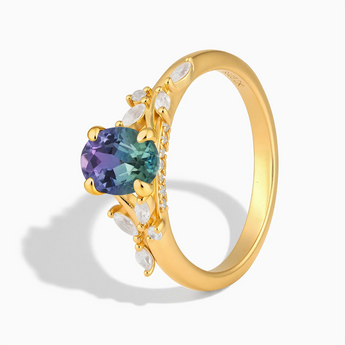 18KT Yellow Gold Vermeil Oval Alexandrite Branch-Like Ring - Sylvan Charm Side View
