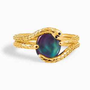 18KT Yellow Gold Vermeil Oval Alexandrite Coil Ring - Serpent's Embrace Front View