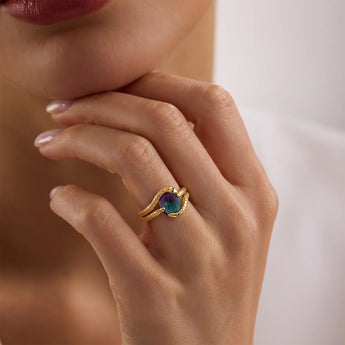 18KT Yellow Gold Vermeil Oval Alexandrite Coil Ring - Serpent's Embrace Model Shot