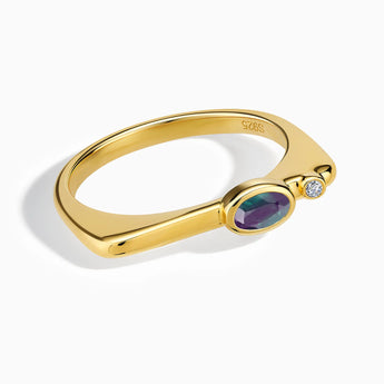 18KT Yellow Gold Vermeil Oval Alexandrite Puzzle Stacking Ring - Minimal Form Front View
