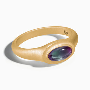 18KT Yellow Gold Vermeil Oval Alexandrite Sandblasted Ring - The Horizon Front View