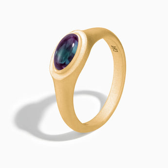 18KT Yellow Gold Vermeil Oval Alexandrite Sandblasted Ring - The Horizon Side View