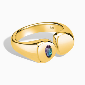 18KT Yellow Gold Vermeil Oval Alexandrite Signet Ring - Close at Hand Front View