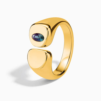 18KT Yellow Gold Vermeil Oval Alexandrite Signet Ring - Close at Hand Side View