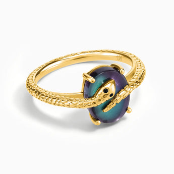 18KT Yellow Gold Vermeil Oval Alexandrite Wrap Serpent Ring - Coiled Sanctum Front View