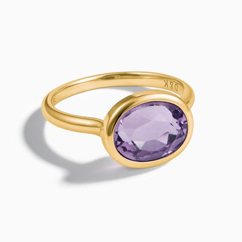 18KT Yellow Gold Vermeil Oval Amethyst Bezel Ring - Contour Front View