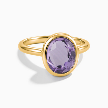 18KT Yellow Gold Vermeil Oval Amethyst Bezel Ring - Harmony Front View