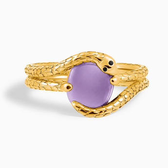 18KT Yellow Gold Vermeil Oval Amethyst Coil Ring - Serpent's Embrace Front View