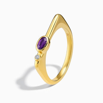 18KT Yellow Gold Vermeil Oval Amethyst Puzzle Stacking Ring - Minimal Form Side View