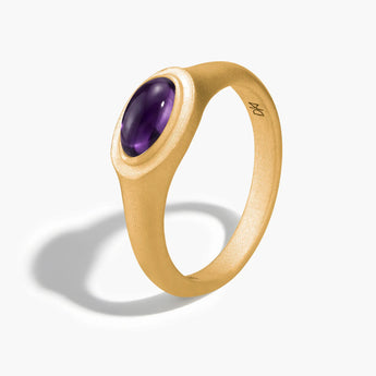 18KT Yellow Gold Vermeil Oval Amethyst Sandblasted Ring - The Horizon Side View