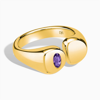 18KT Yellow Gold Vermeil Oval Amethyst Signet Ring - Close at Hand Front View