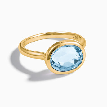 18KT Yellow Gold Vermeil Oval Aquamarine Bezel Ring - Contour Front View