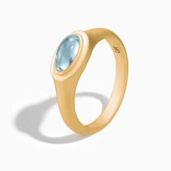 18KT Yellow Gold Vermeil Oval Aquamarine Sandblasted Ring - The Horizon Side View