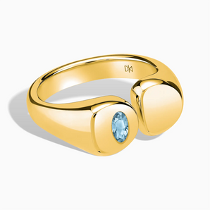 18KT Yellow Gold Vermeil Oval Aquamarine Signet Ring - Close at Hand Front View