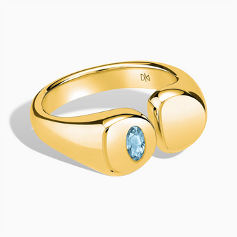 18KT Yellow Gold Vermeil Oval Aquamarine Signet Ring - Close at Hand Front View