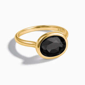 18KT Yellow Gold Vermeil Oval Black Onyx Bezel Ring - Contour Front View