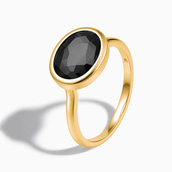 18KT Yellow Gold Vermeil Oval Black Onyx Bezel Ring - Contour Side View