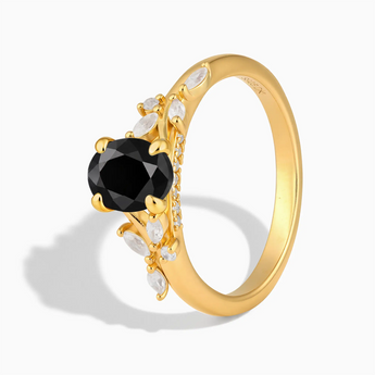 18KT Yellow Gold Vermeil Oval Black Onyx Branch-Like Ring - Sylvan Charm Side View