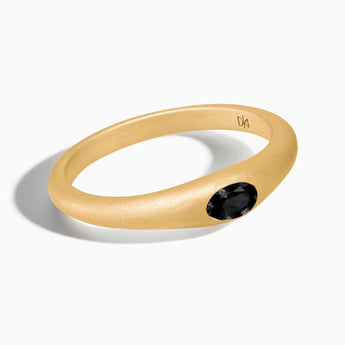 18KT Yellow Gold Vermeil Oval Black Onyx Sandblasted Ring - Essence Front View